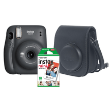 Kit Câmera Instantânea FujiFilm Instax Mini 11 Grafite + Bolsa Couro + Pack 10 Fotos Instantâneas