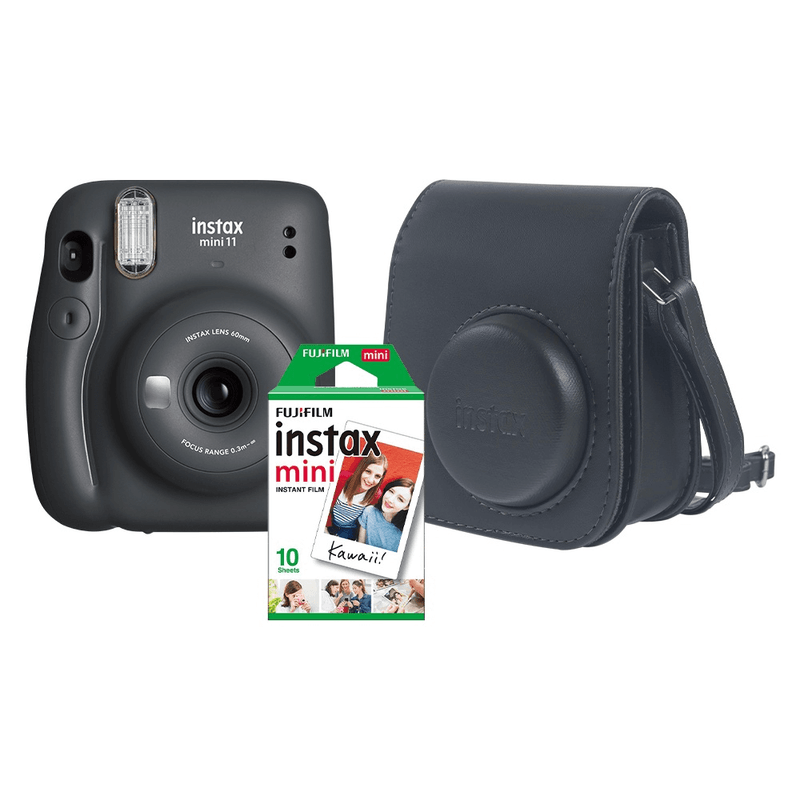 Kit-Camera-Instantanea-FujiFilm-Instax-Mini-11-Grafite---Bolsa-Couro---Pack-10-Fotos-Instantaneas