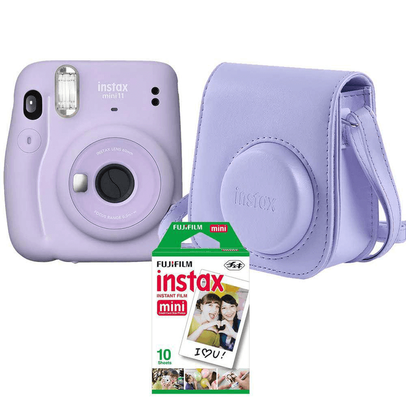 Kit-Camera-Instantanea-FujiFilm-Instax-Mini-11-Lilas---Bolsa-Couro---Pack-10-Fotos-Instantaneas