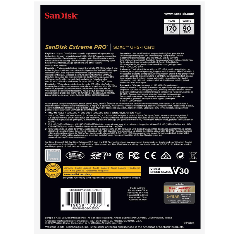 Cartao-SDXC-256Gb-SanDisk-Extreme-Pro-170Mb-s-4K-UHS-I---V30---U3-Classe-10