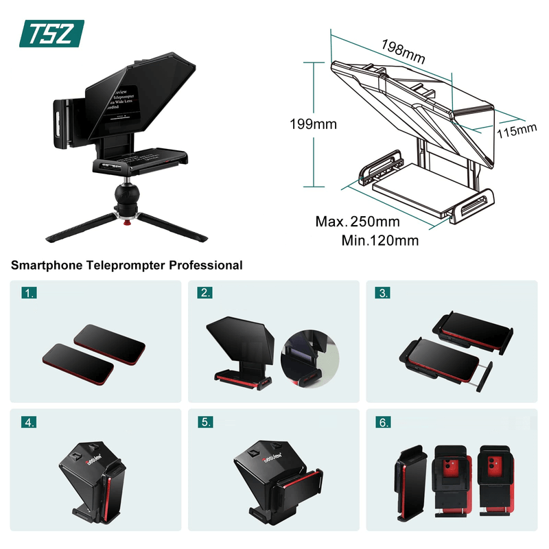 Teleprompter-Portatil-Desview-TS2-Controle-Bluetooth-e-Visor-HD-para-Smartphones