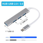 Hub-Adaptador-USB-C-OTG-com-4-Portas-3x-USB-2.0---1x-USB-3.0-de-Alta-Velocidade