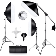 Kit Iluminação Estúdio Softbox 50x60cm 8x Lâmpadas 55w e 1x135w, Girafa e Tripés de Iluminação (220V)