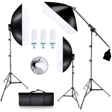 Kit Iluminação Estúdio Softbox 50x60cm 3x Lâmpadas 135w, Girafa e Tripés de Iluminação (220V)