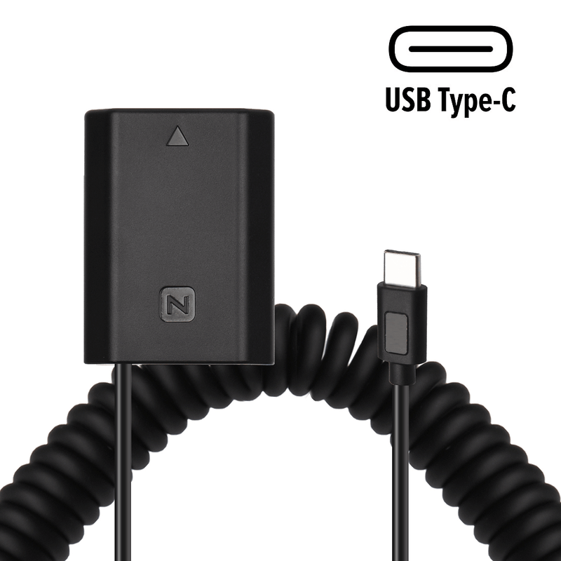 Adaptador-Dummy-PD-Bateria-NP-FZ100-Espiral-com-Conector-USB-C