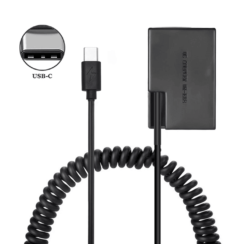 Adaptador-Dummy-PD-DR-E18-Bateria-Canon-LP-E17-Espiral-com-Conector-USB-C