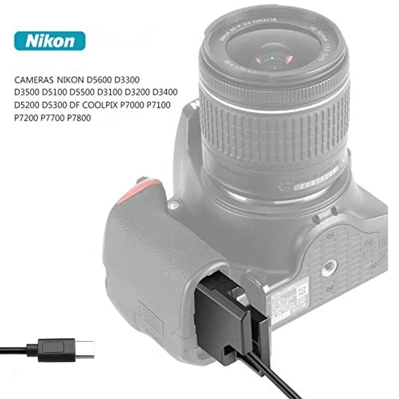 Adaptador Dummy PD EP-5A Bateria Nikon EN-EL14 Espiral com Conector USB-C