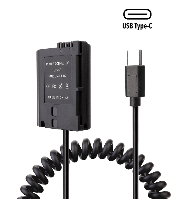 Adaptador-Dummy-PD-EP-5B-Bateria-Nikon-EN-EL15-Espiral-com-Conector-USB-C