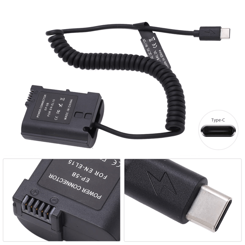 Adaptador-Dummy-PD-EP-5B-Bateria-Nikon-EN-EL15-Espiral-com-Conector-USB-C