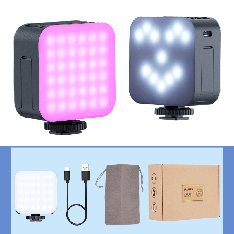 Iluminador-LED-Mamen-D02-Double-Side-RGB-4W-Bi-Color-2500K-9000K-Compacto-para-Cameras-e-Filmadoras