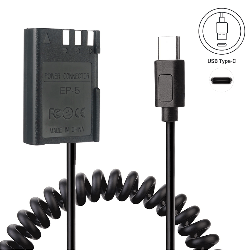 Adaptador-Dummy-PD-EP-5-Bateria-Nikon-EN-EL9-Espiral-com-Conector-USB-C