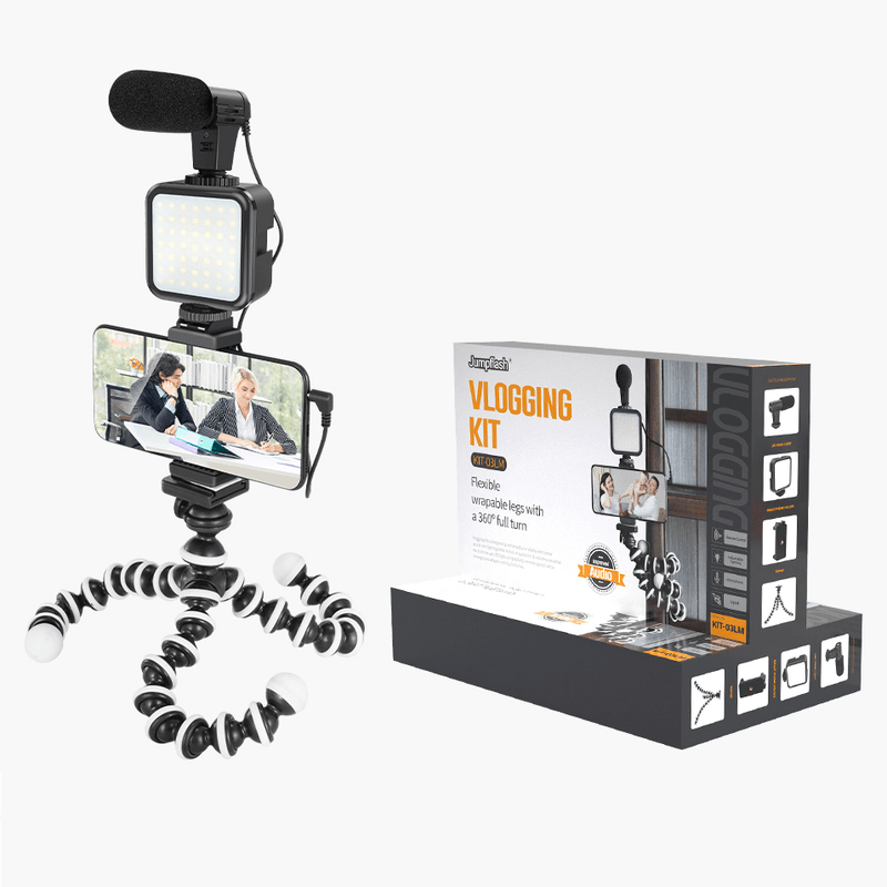 Kit-Gravacao-Jumpflash-03LM-Vlogging-Microfone-LED-Tripe-Gorila-e-Controle-Remoto-para-Smartphone