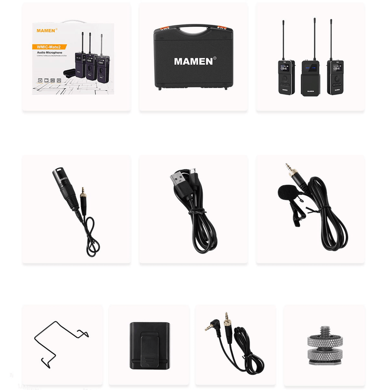 Sistema-de-Microfone-Lapela-Duplo-Sem-Fio-Mamen-WMIC-MATE2-UHF-com-Montagem-em-Cameras