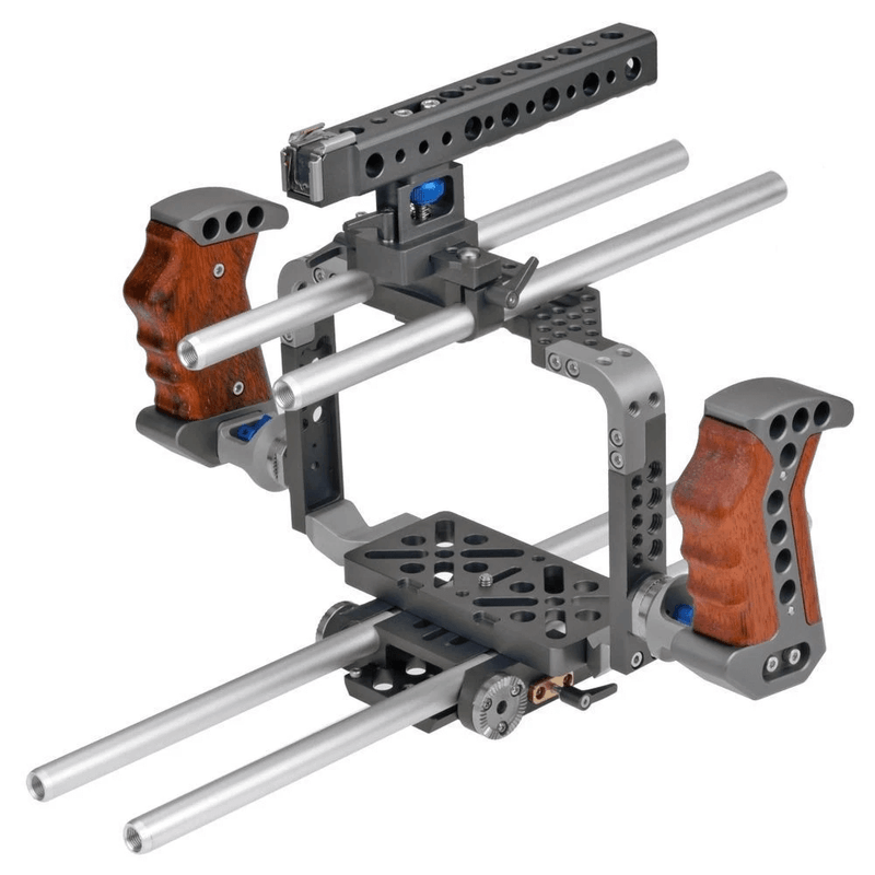 Gaiola-Cage-Completa-C4-para-BlackMagic-BMCC-com-Suporte-Handle-Lateral-Duplo