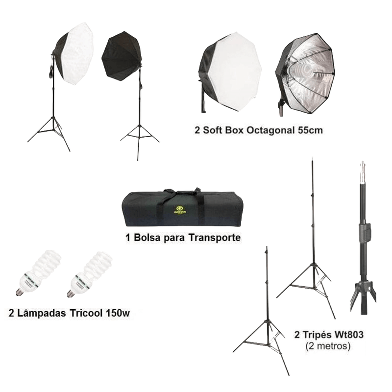 Kit-Iluminacao-Continua-Greika-Agata-III-2x-Octabox-60cm-com-Grid-Lampadas-150W-e-Tripes--220v-