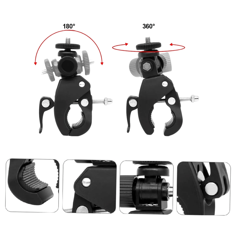 Suporte-Bracadeira-Alicate-Crab-de-Barra-Universal-1-4--para-Estudio-Cameras-de-Acao-e-Bicicleta