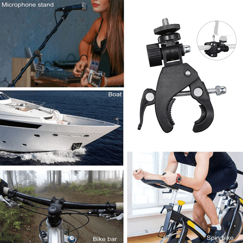 Suporte-Bracadeira-Alicate-Crab-de-Barra-Universal-1-4--para-Estudio-Cameras-de-Acao-e-Bicicleta