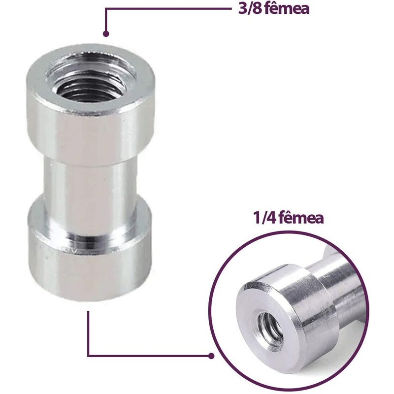 Adaptador-Spigot-FLH-07-Rosca-1-4--e-3-8--para-Suportes-de-Estudio-e-Iluminacao