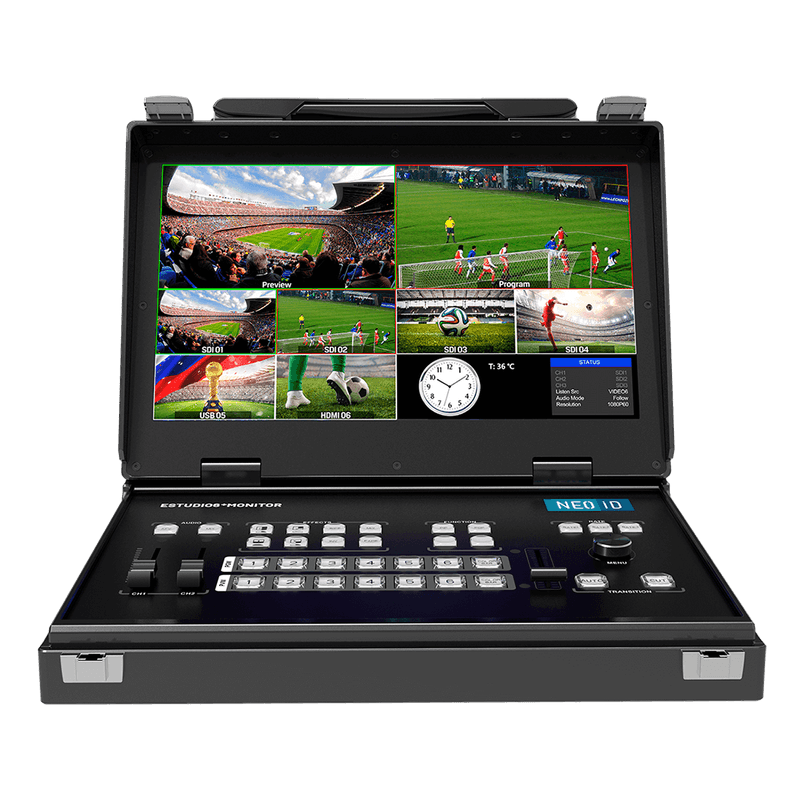 Switcher-com-Monitor-Portatil-NeoiD-Estudio-6--SDI-HDMI-Streaming-USB-UVC-e-MultiView-de-6-Canais