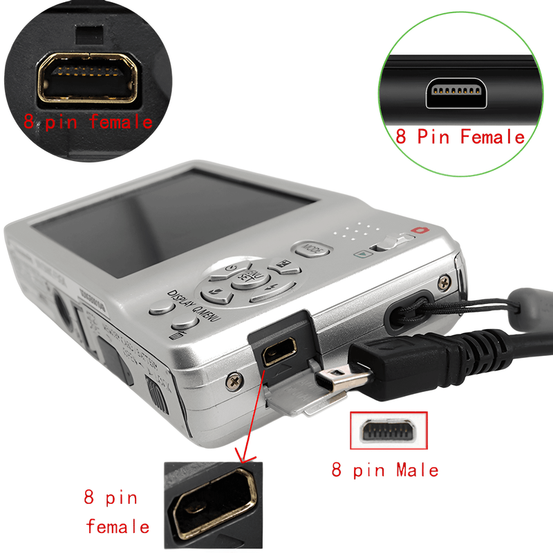 Cabo-RCA-Audio-Video-x-Mini-USB-8-Pin-para-Cameras-Digitais